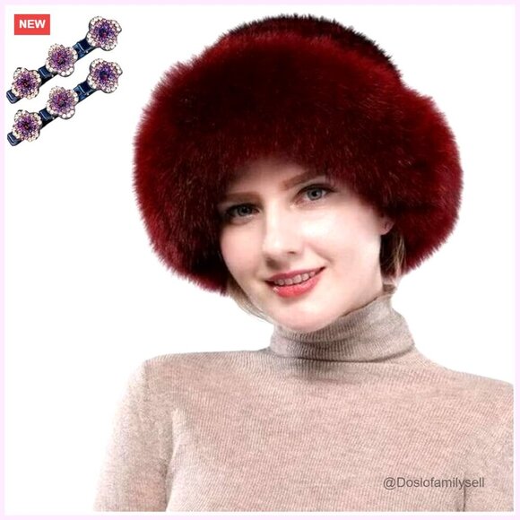 Faux Fur Winter Hat, Russian Style Warm Cap with Wide Brim, One Size main image 6